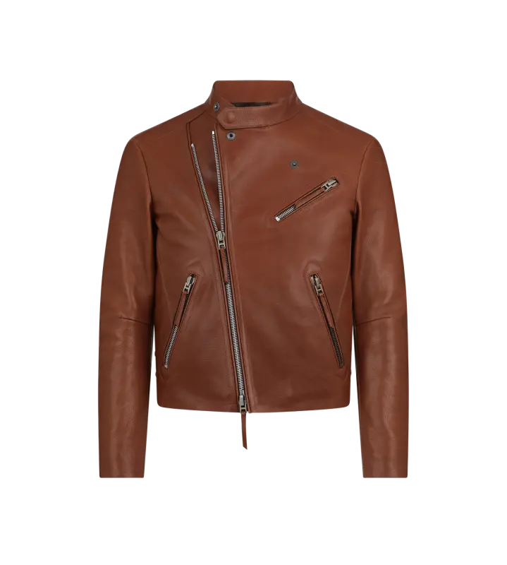 BUFFALO GRAIN LEATHER ASYMMETRIC RACER HAZELNUT online